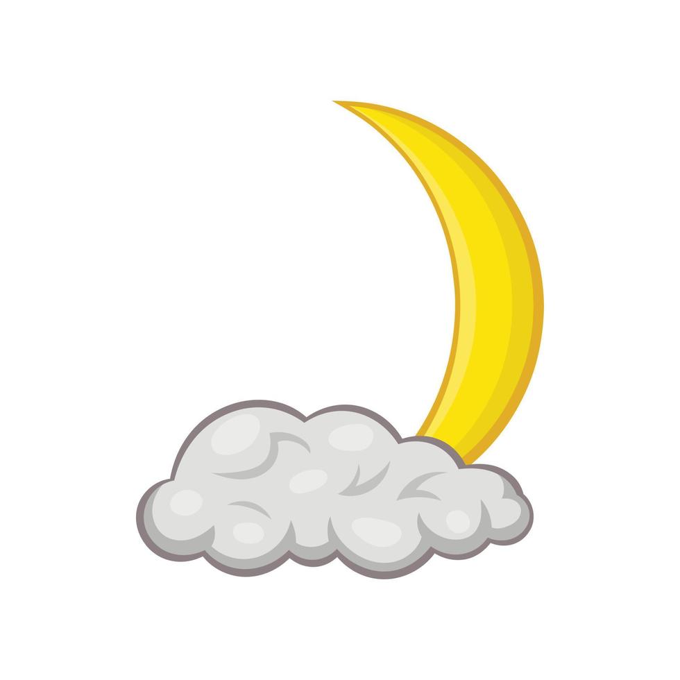 Crescent moon and cloud icon, cartoon style vector