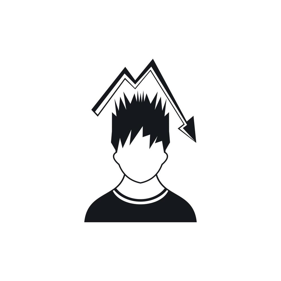 Man with falling red graph over head icon vector