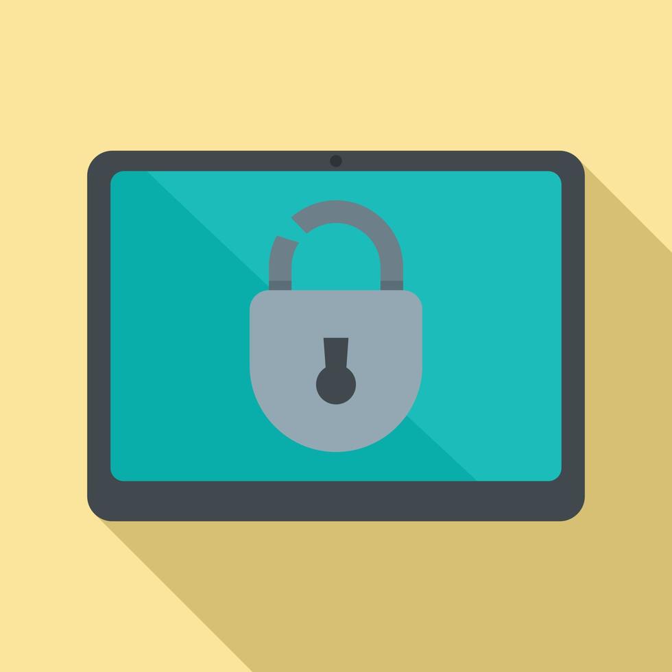 Tablet unlock fraud icon, flat style vector