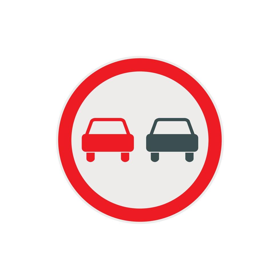 No overtaking road traffic sign icon, flat style vector