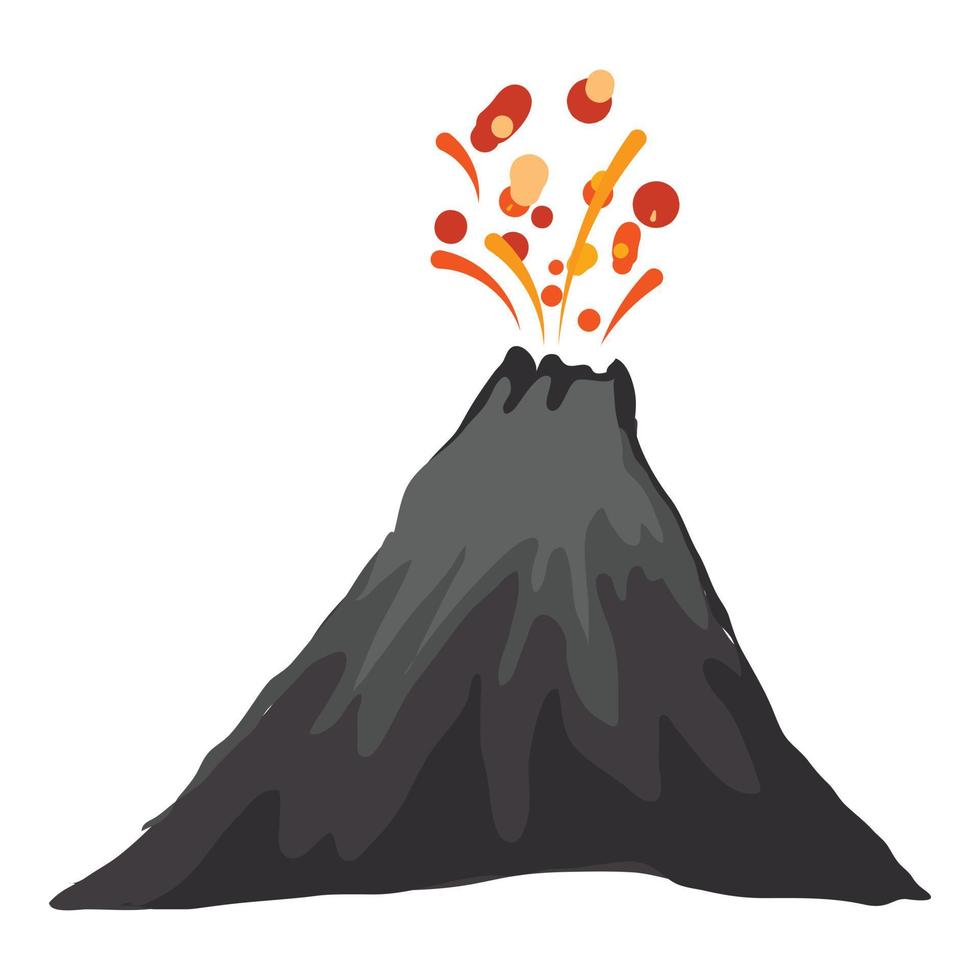 paisaje, erupción, volcán, icono, caricatura, estilo vector