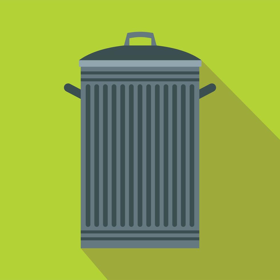 Trash can with lid icon, flat style vector