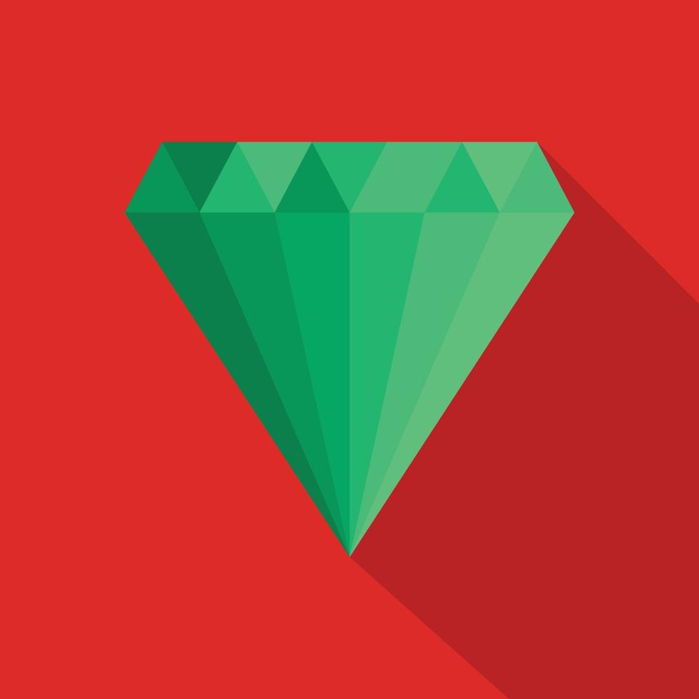 Green gem icon, flat style. vector