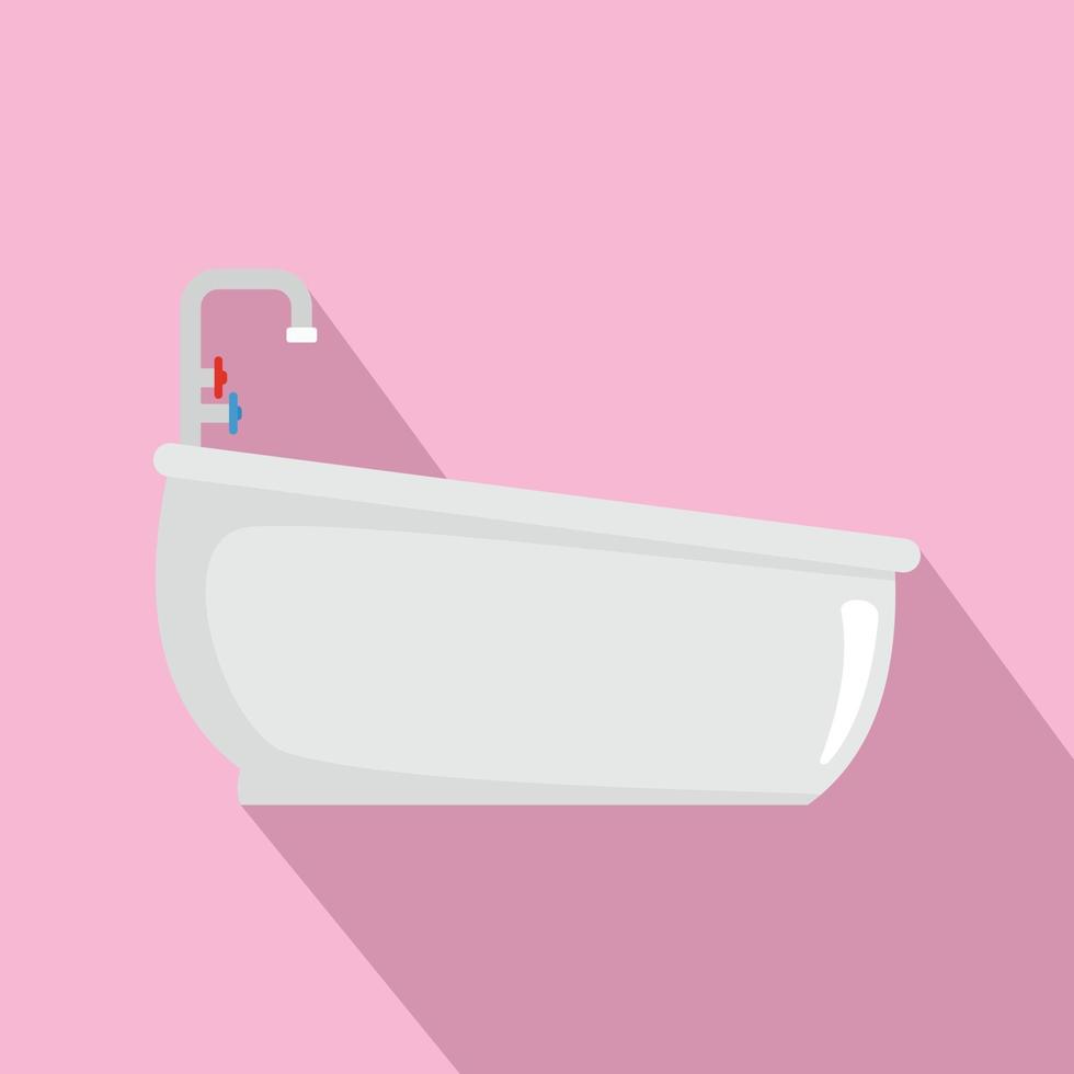 Bathtube with water tap icon, flat style vector