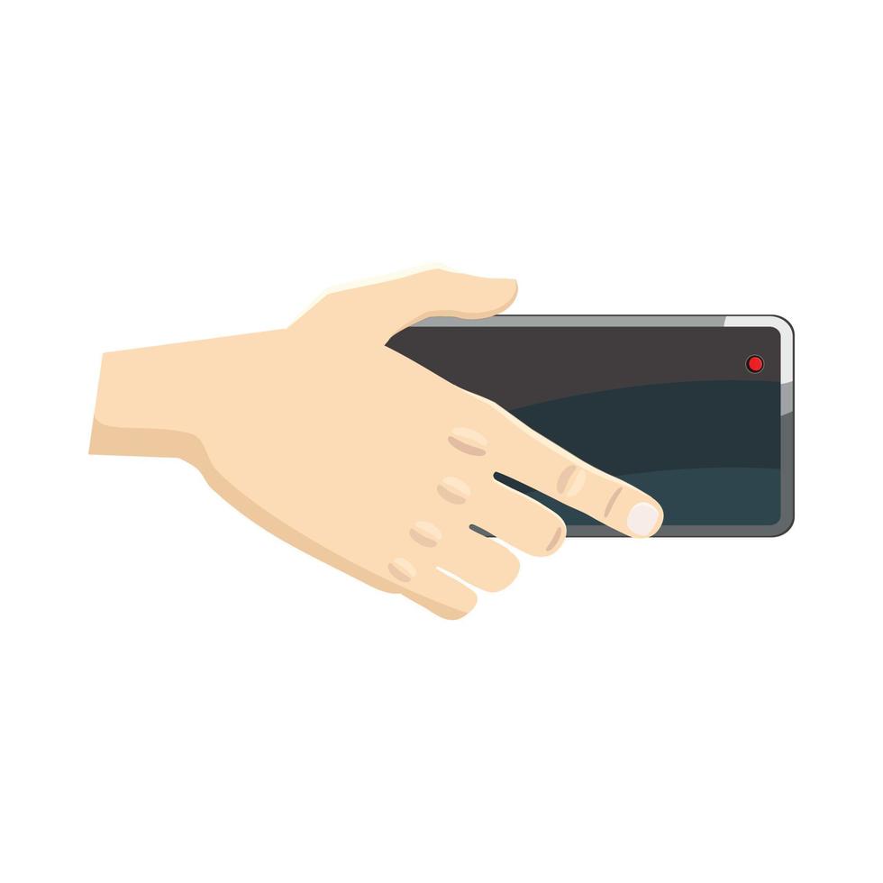 Hand holding smartphone icon, cartoon style vector