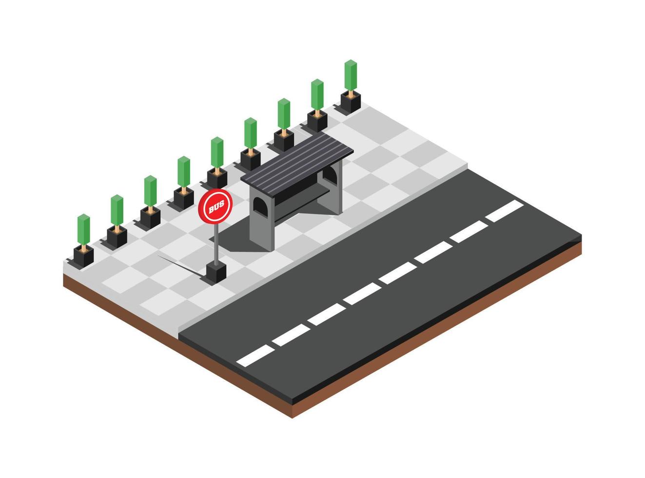 composición de transporte isométrica con autobús cerca de la parada en la ilustración de vector 3d de fondo azul. adecuado para diagramas, infografías y otros recursos gráficos