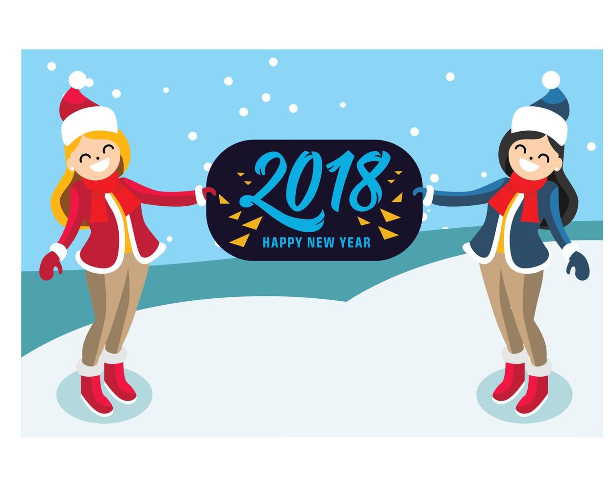 illustration vector snow mountain with friends Happy New Year 2018.  Suitable for Diagrams, Infographics, And Other Graphic assets