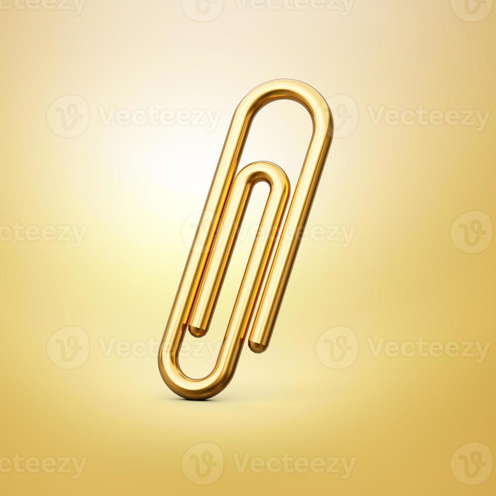 Paper clip gold isolated over white background on 3d illustration photo