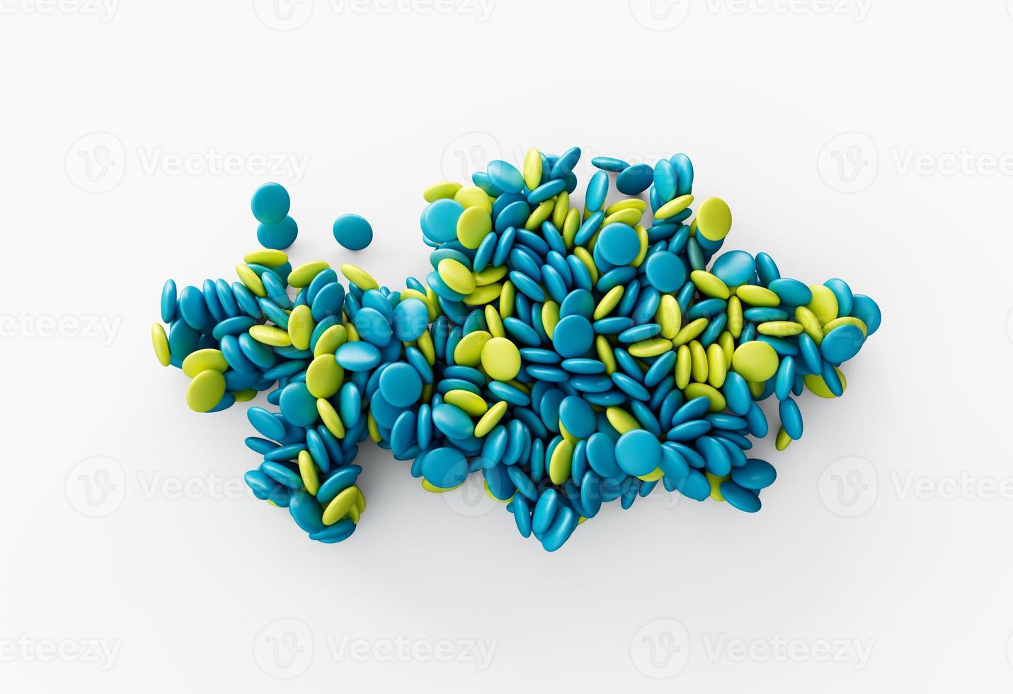 Kazakhstan multicolored sweet candy Dragees in shape of 000 map isolated on white background. 3d illustration photo