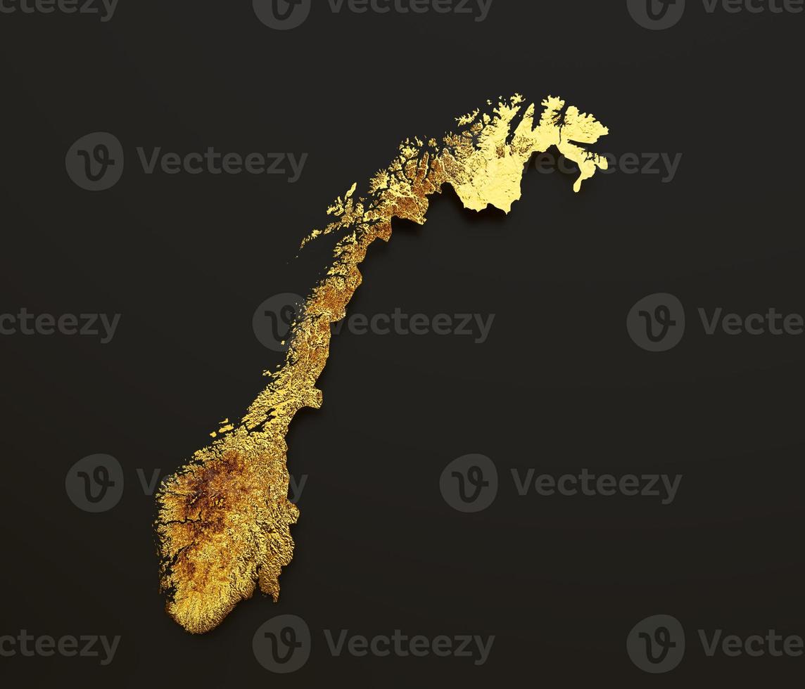 Norway Map Golden metal Color Height map Background 3d illustration photo