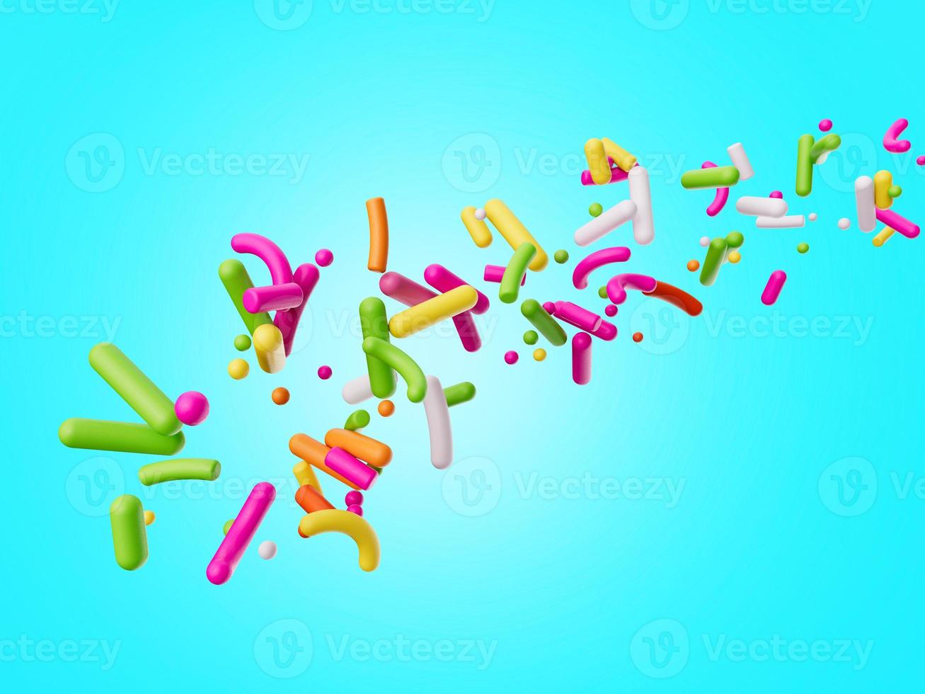 Tasty Sprinkles falling from top in isolated on Blue background 3d illustration photo