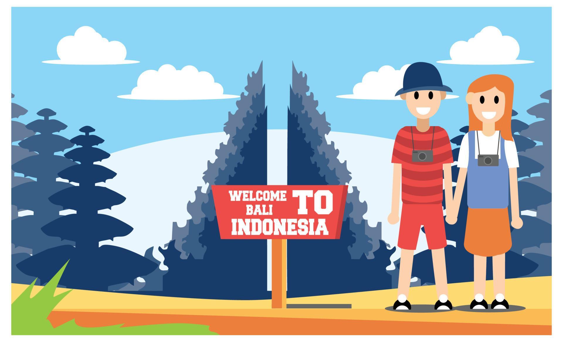 flat illustration of amazing tourist attractions in Indonesia, Vector