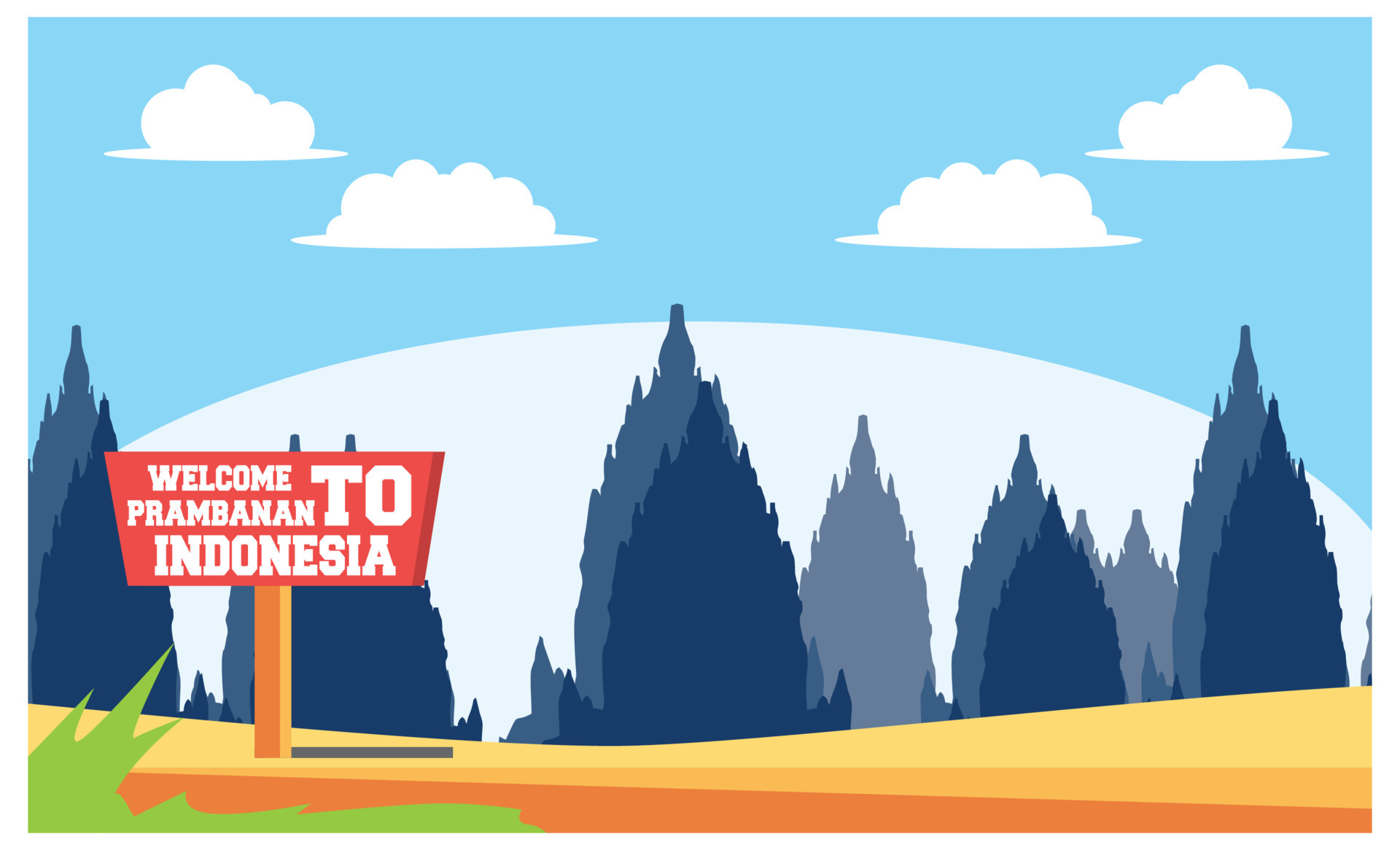 flat illustration of amazing tourist attractions in Indonesia, Vector