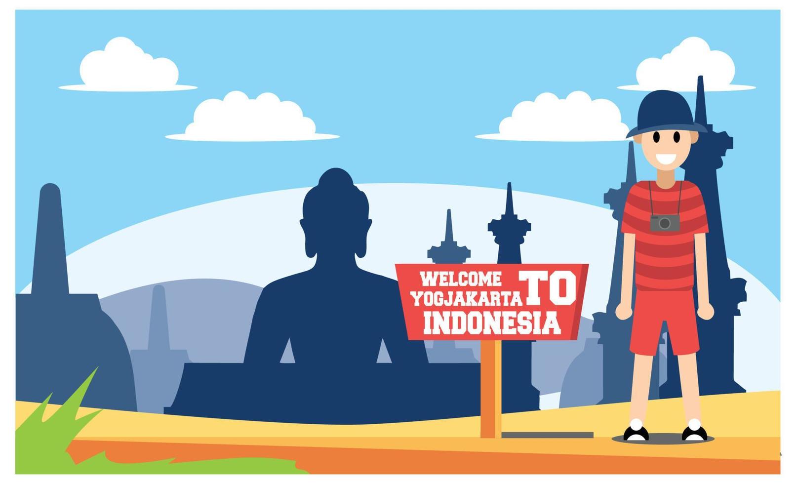 flat illustration of amazing tourist attractions in Indonesia, Vector Isometric Illustration Suitable for Diagrams, Infographics, And Other Graphic assets