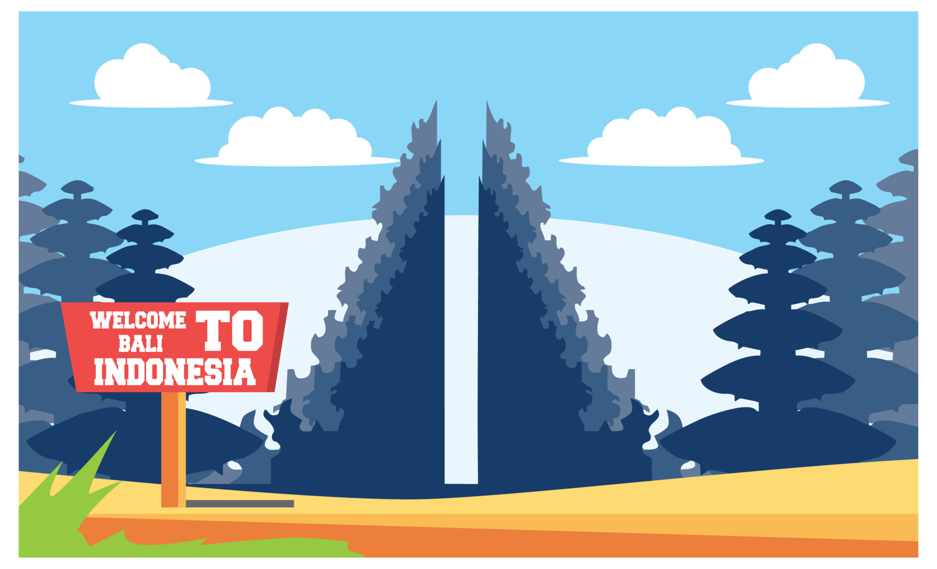 flat illustration of amazing tourist attractions in Indonesia, Vector
