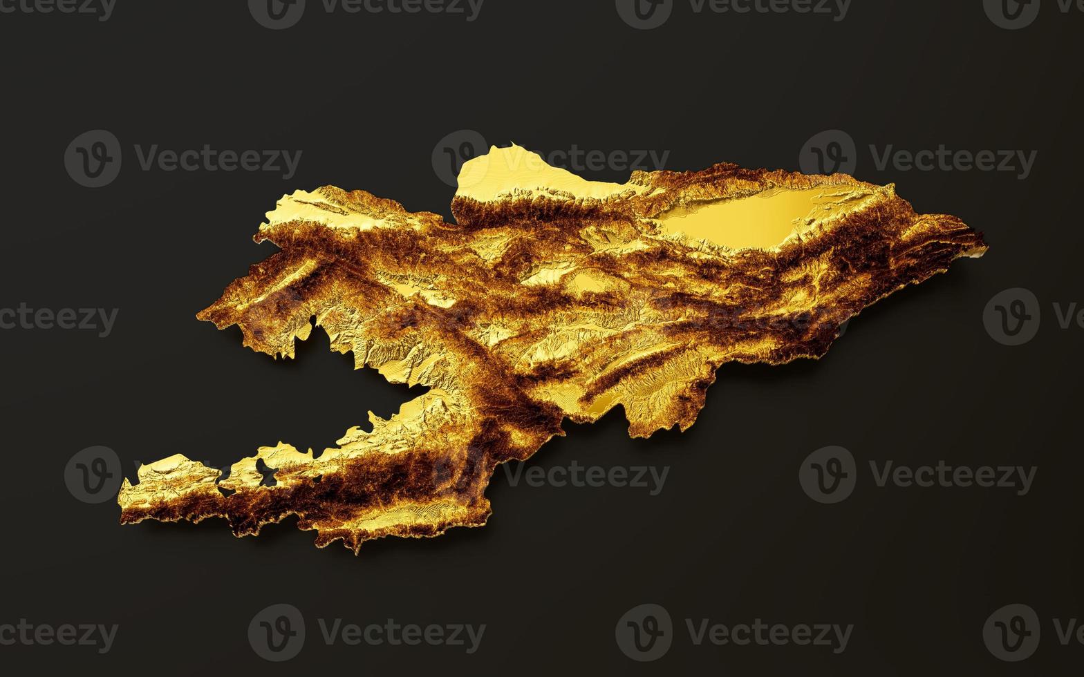 Kirguistán mapa color metal dorado altura mapa fondo 3d ilustración foto