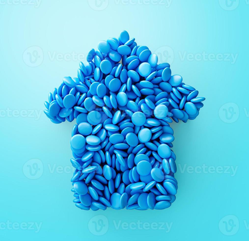 Pointer arrow of chocolate candy with colored glaze on a blue background 3d illustration photo