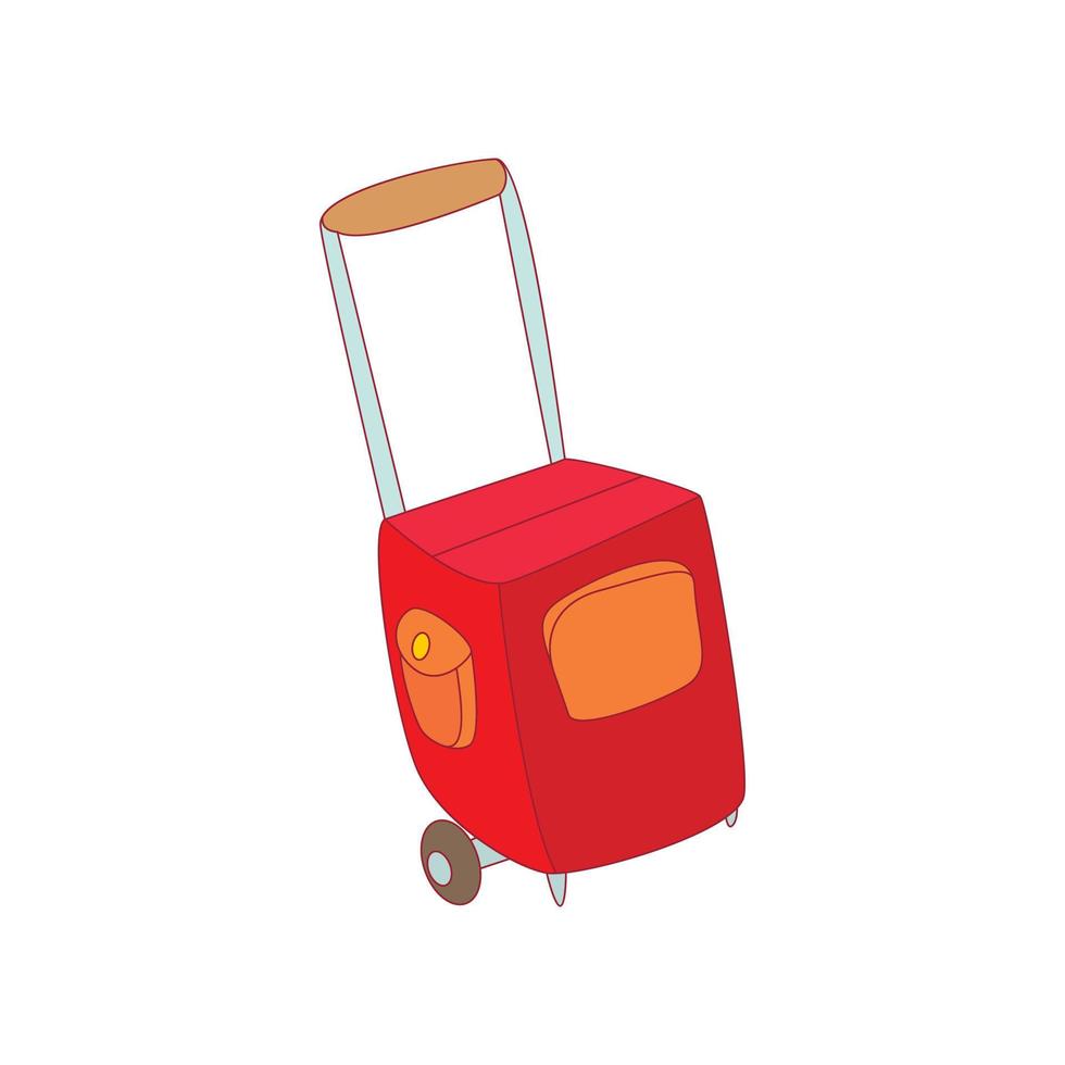 Red travel suitcase icon, cartoon style vector