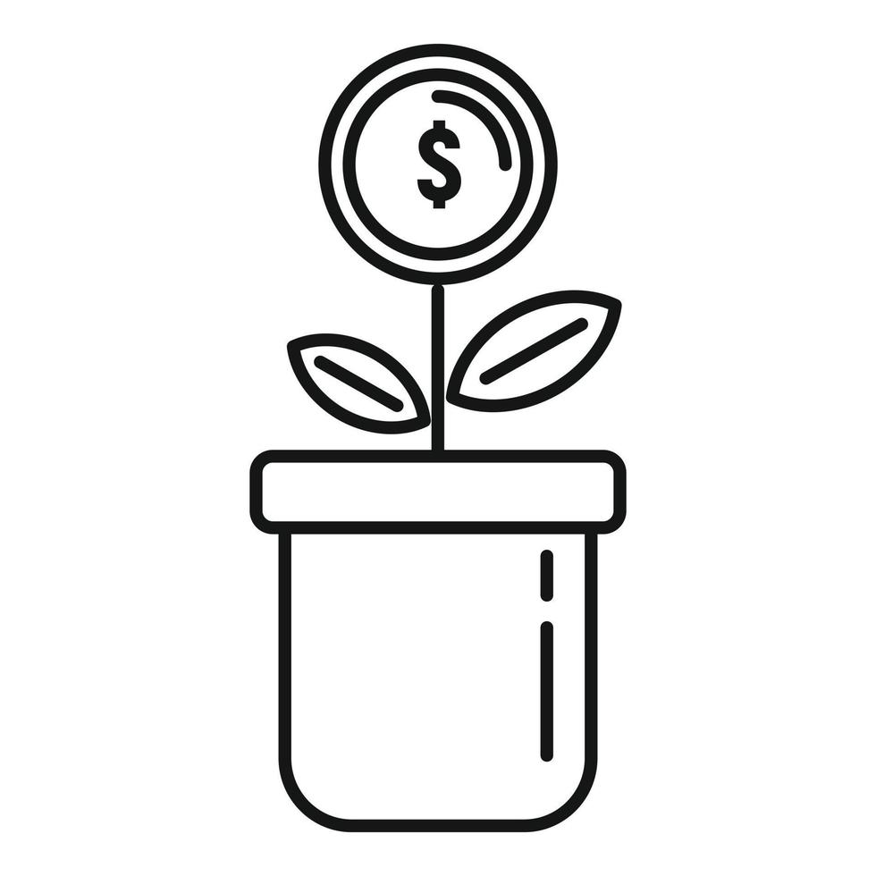 icono de dinero de la planta de inicio, estilo de esquema vector