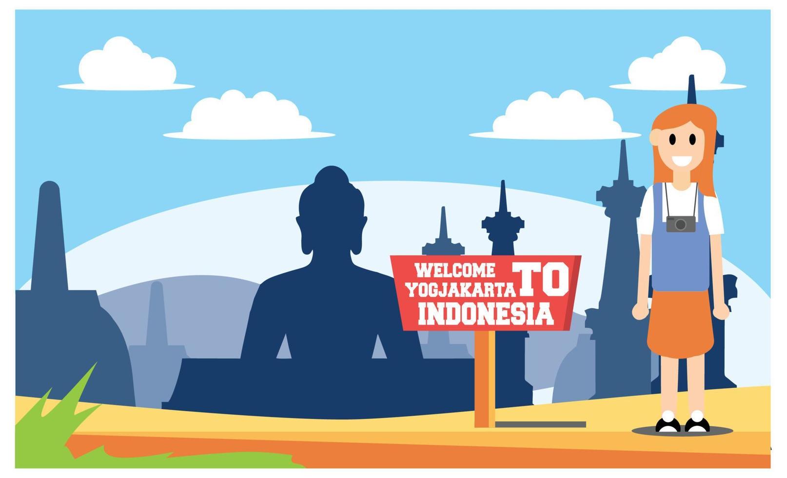 flat illustration of amazing tourist attractions in Indonesia, Vector