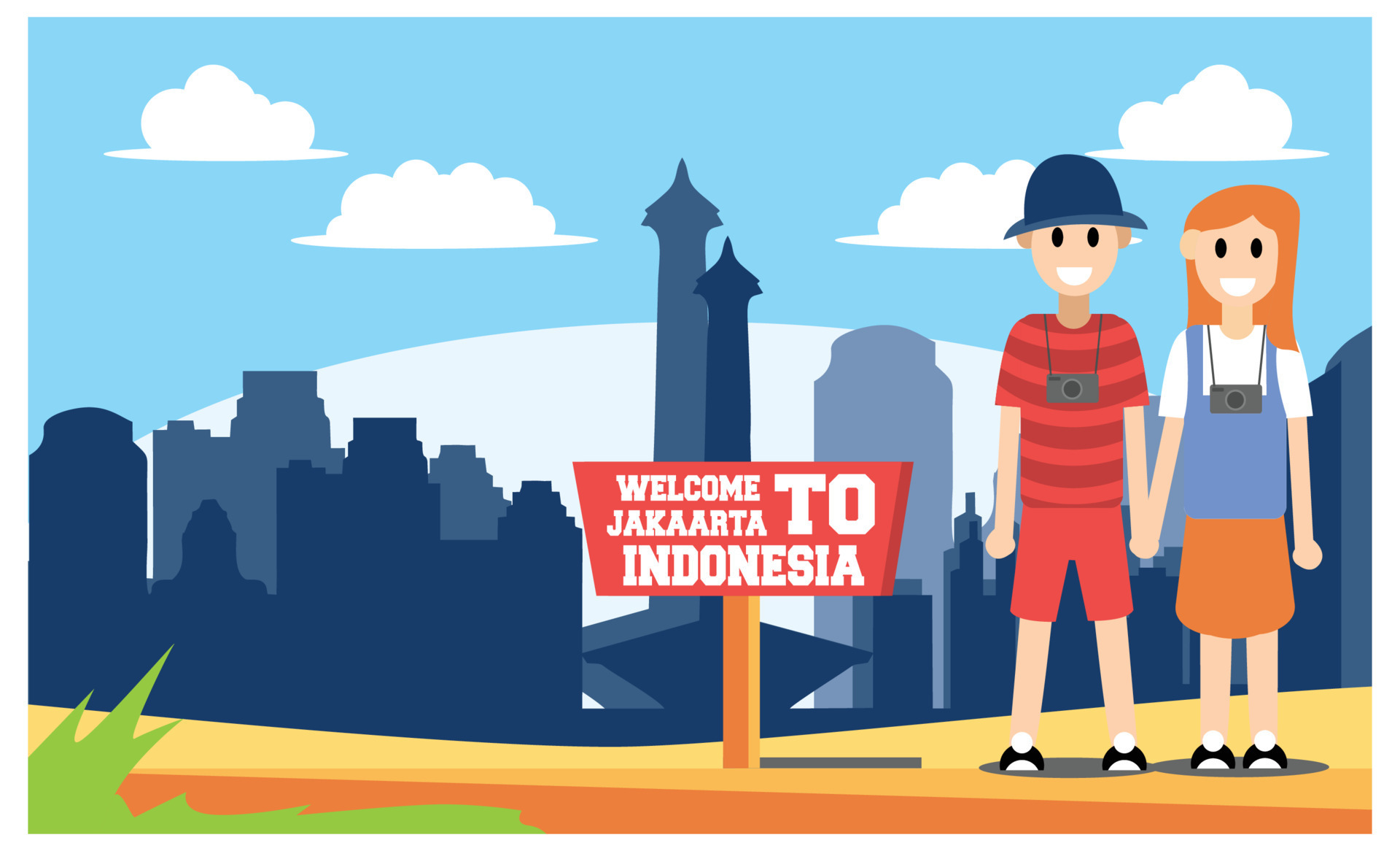 flat illustration of amazing tourist attractions in Indonesia, Vector