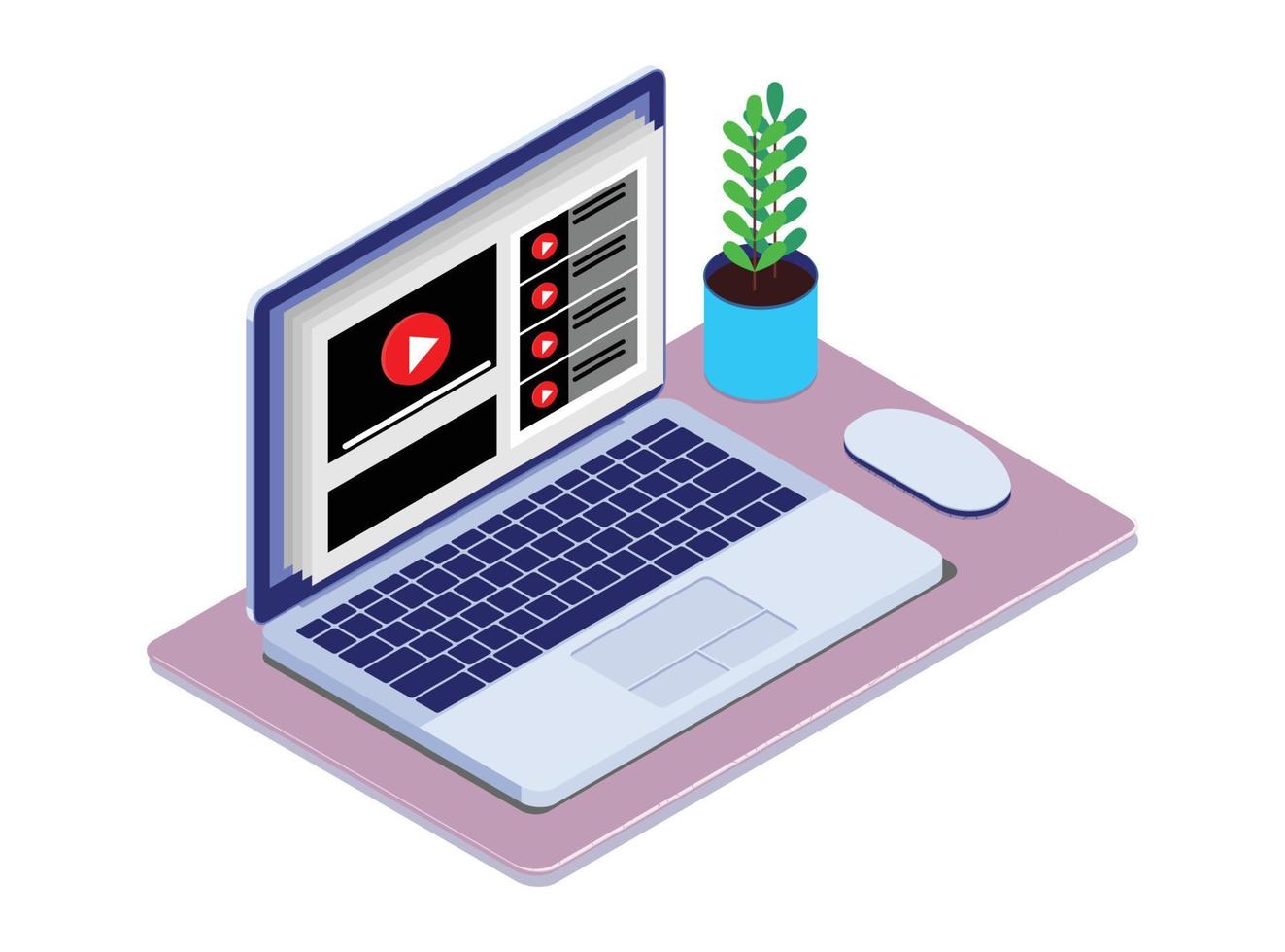 Isometric laptop with video streaming website with love tumbs up and down icon in isometric flat illustration vector isolated in white background