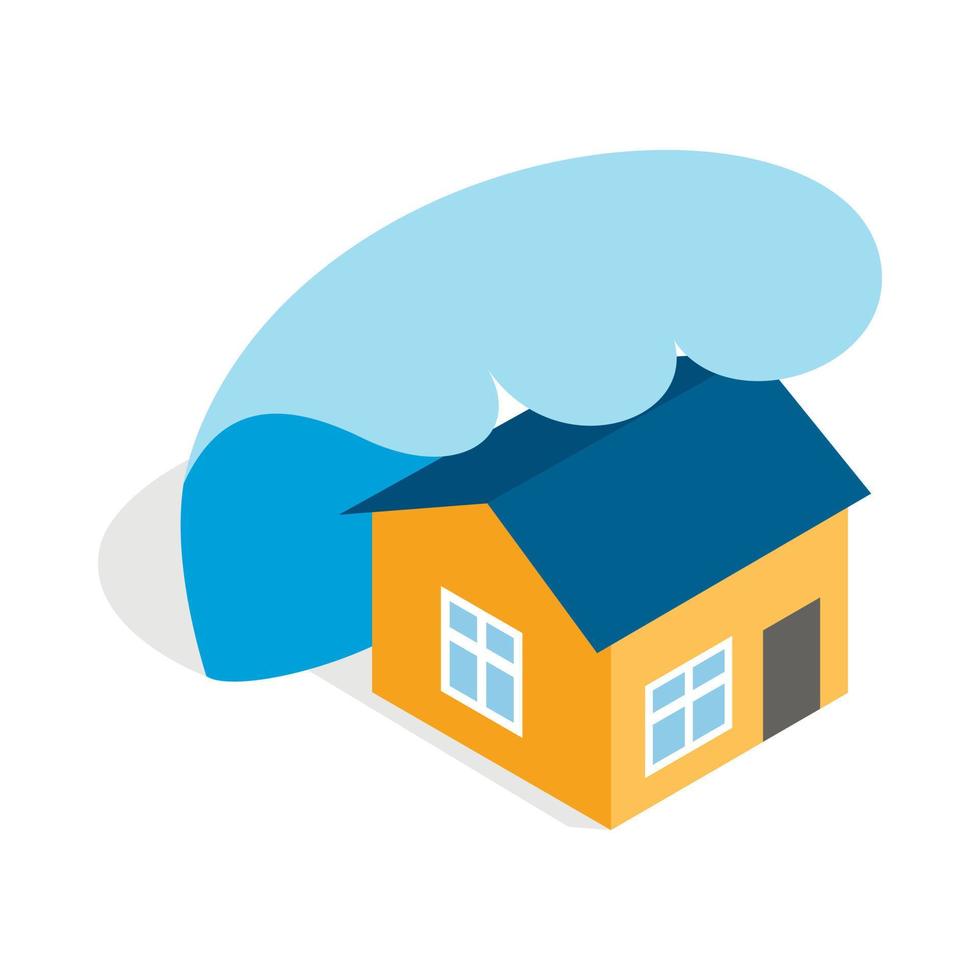 Big wave of tsunami over the house icon vector