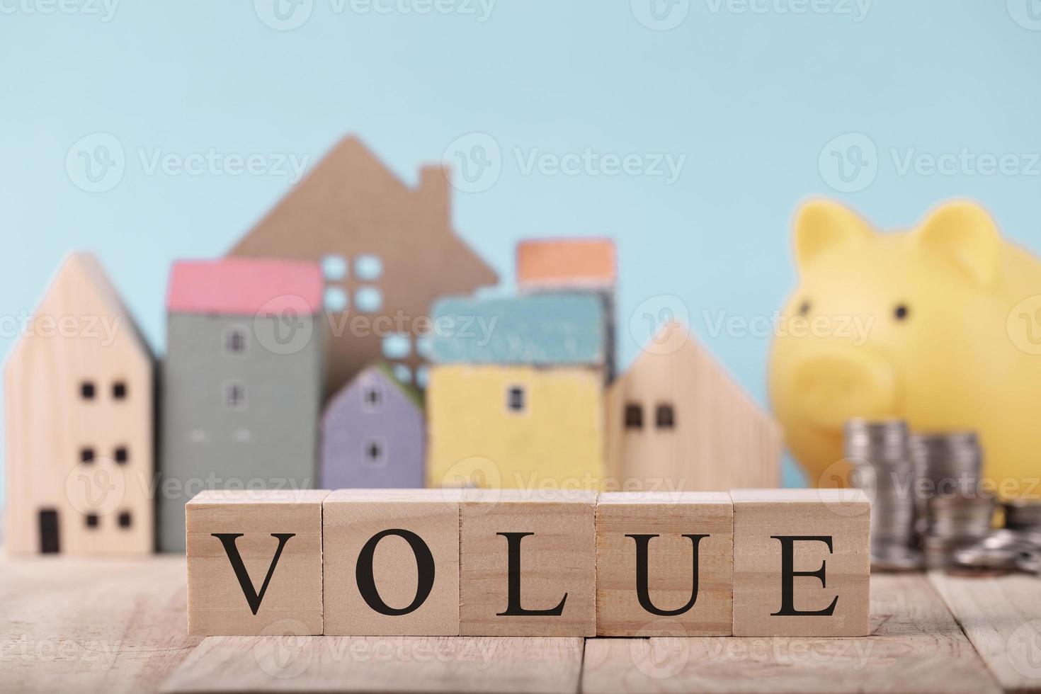 Wooden blocks with the word Value , Planning for the future of rent for an apartment or home concept .The best value of the apartment or house for sale. Real estate market. photo