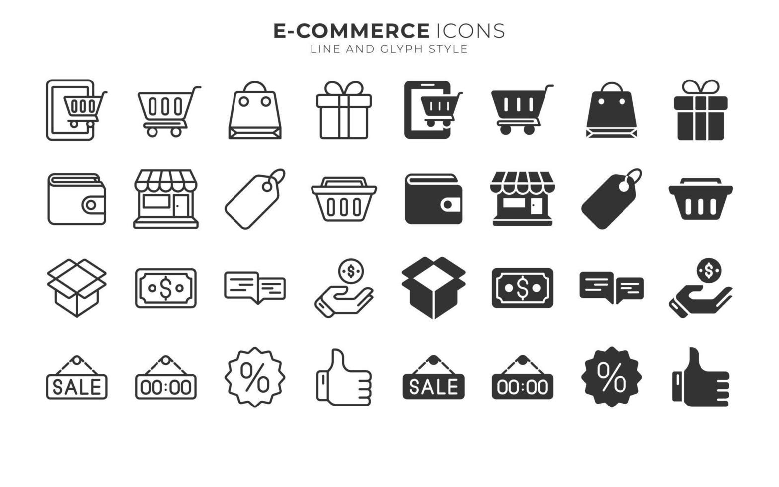 iconos de comercio electrónico con estilo de línea y glifo vector