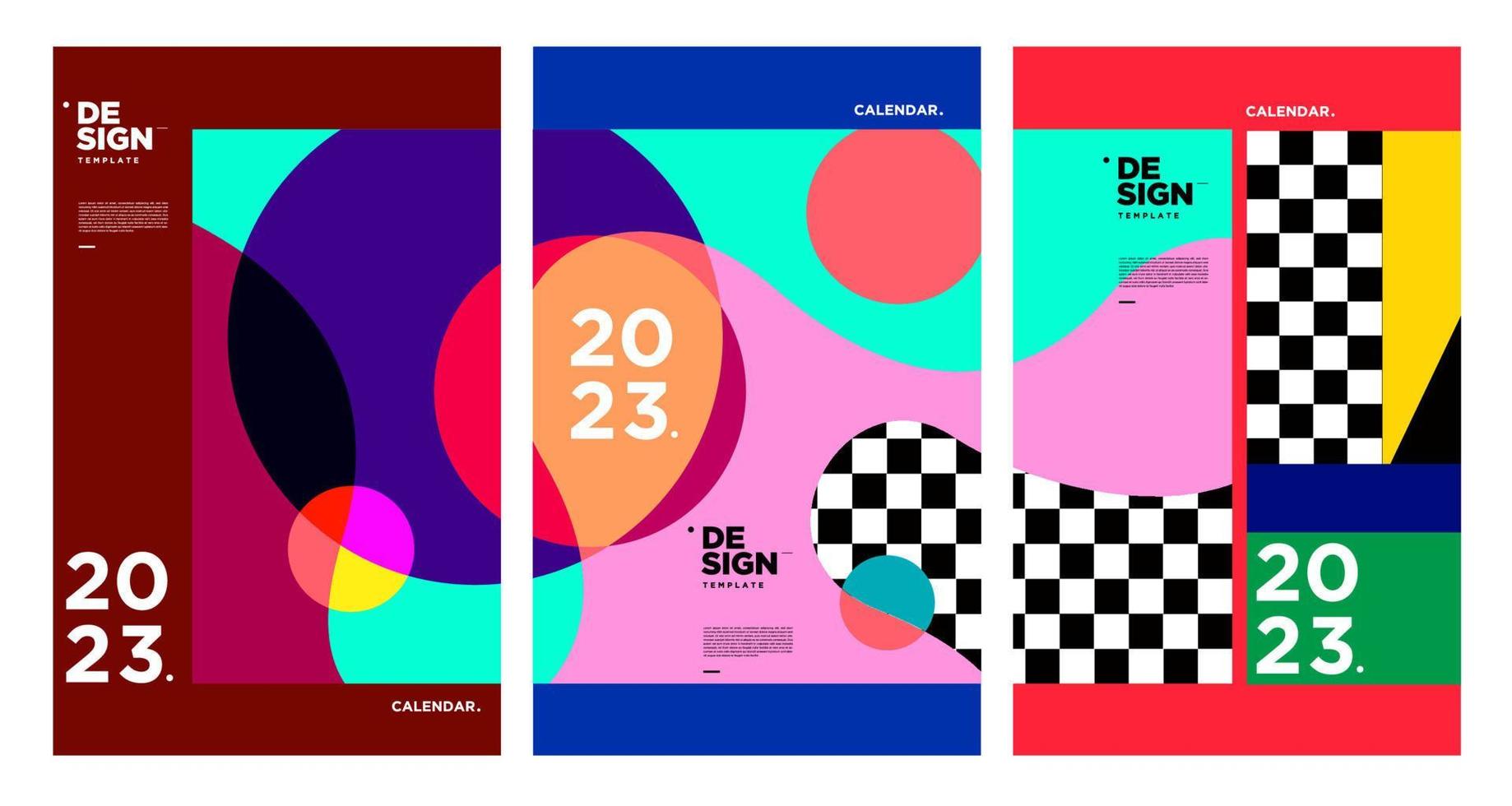 New year 2023 calendar design template with geometric colorful abstract. Vector calendar design.