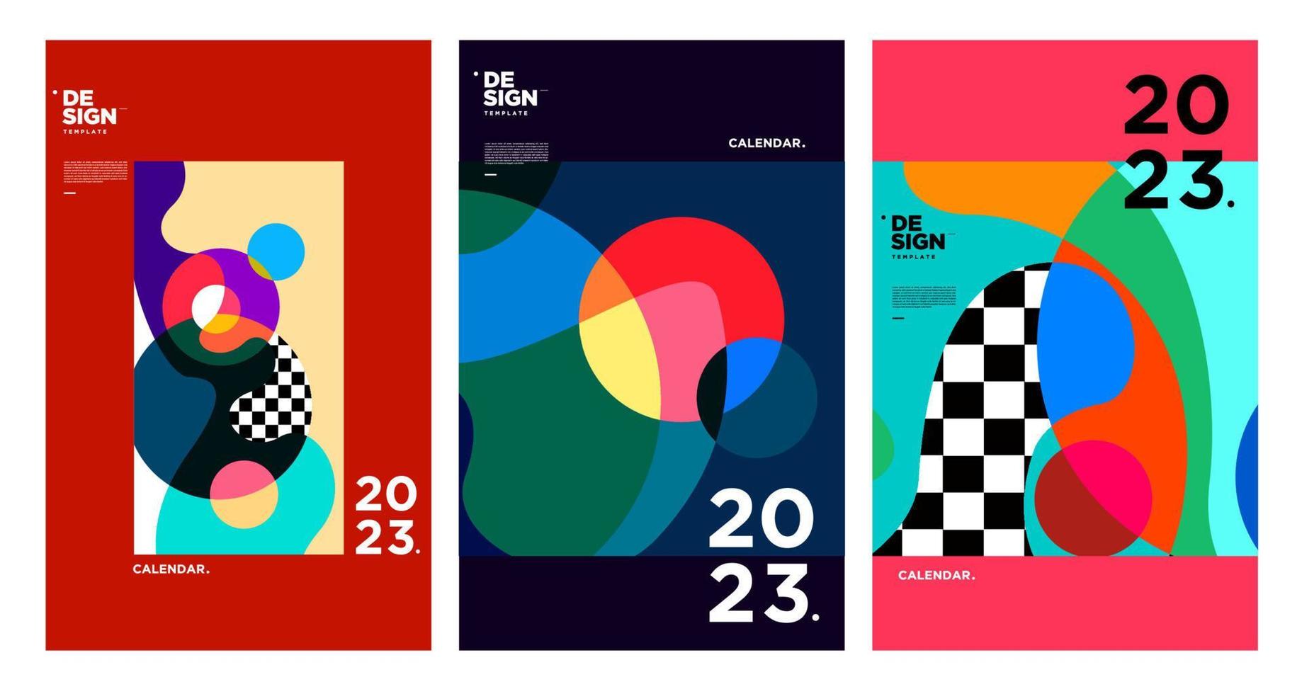 New year 2023 calendar design template with geometric colorful abstract. Vector calendar design.