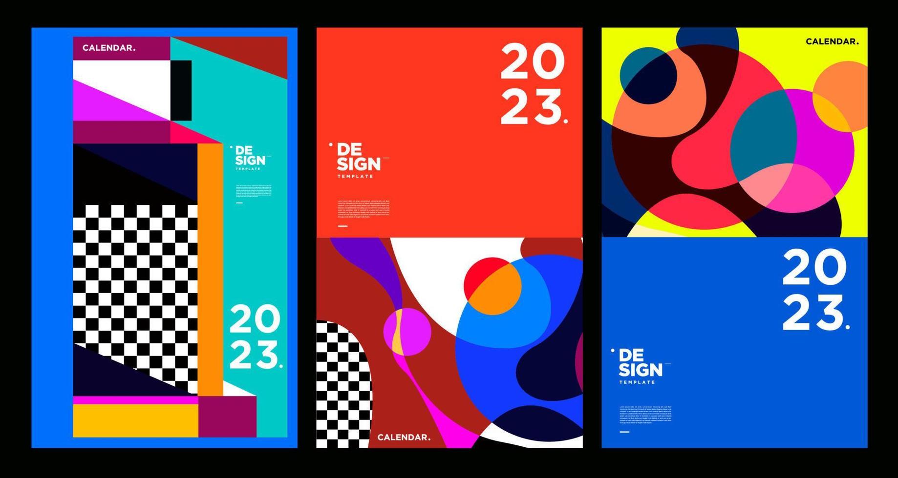 New year 2023 calendar design template with geometric colorful abstract. Vector calendar design.