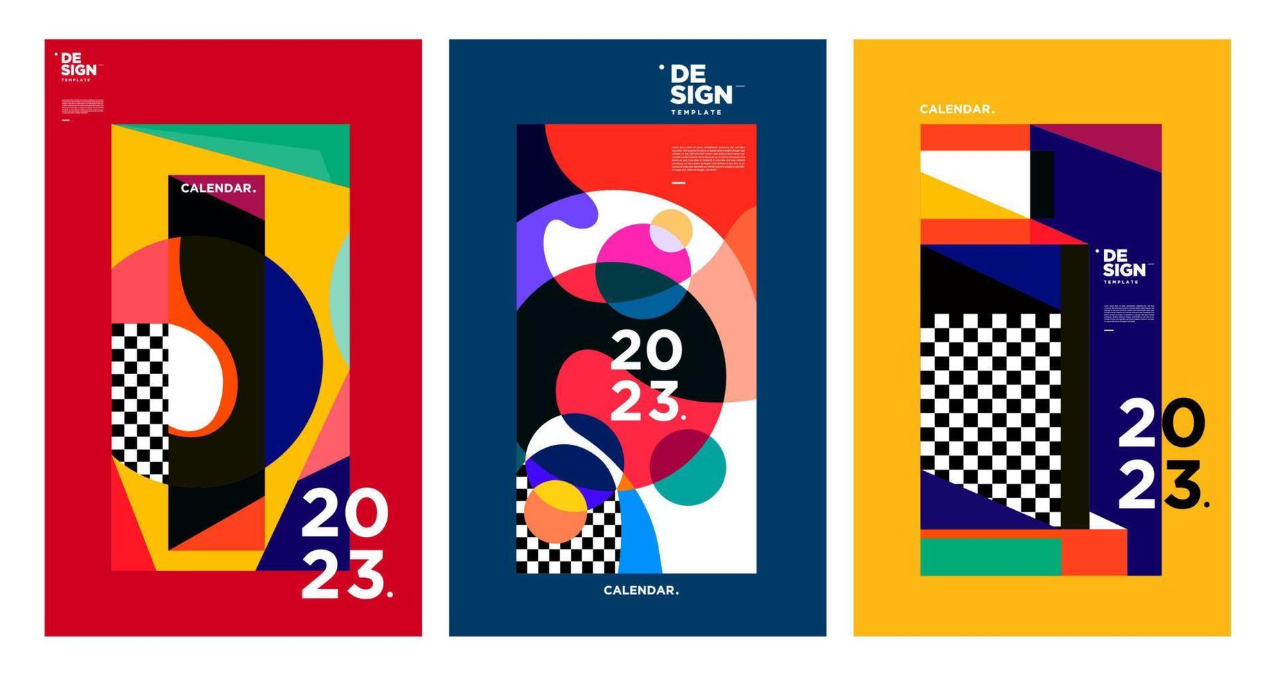 New year 2023 calendar design template with geometric colorful abstract. Vector calendar design.