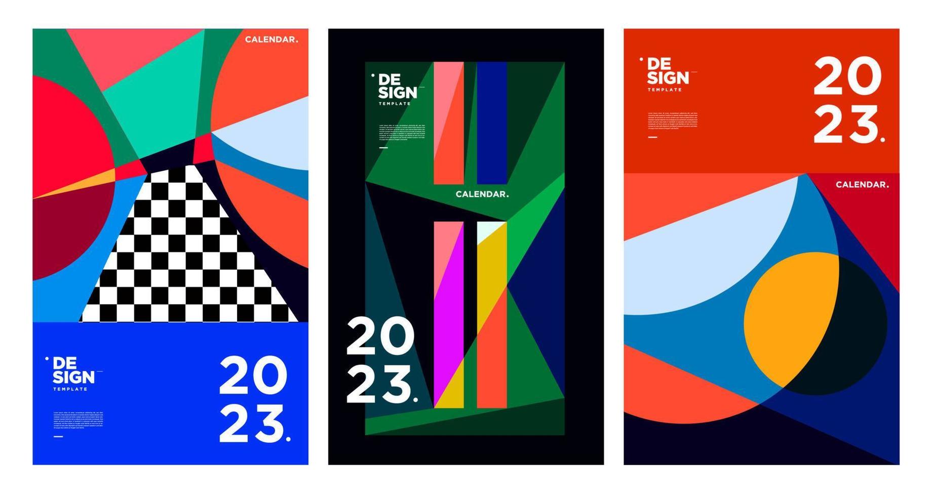 New year 2023 calendar design template with geometric colorful abstract. Vector calendar design.