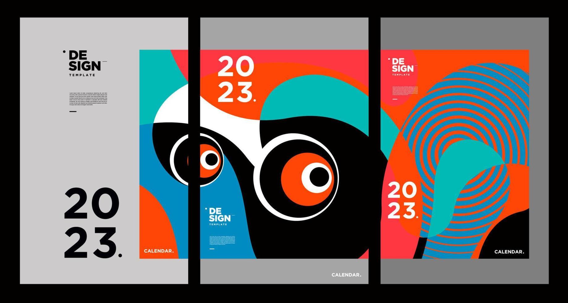 New year 2023 calendar design template with geometric colorful abstract. Vector calendar design.