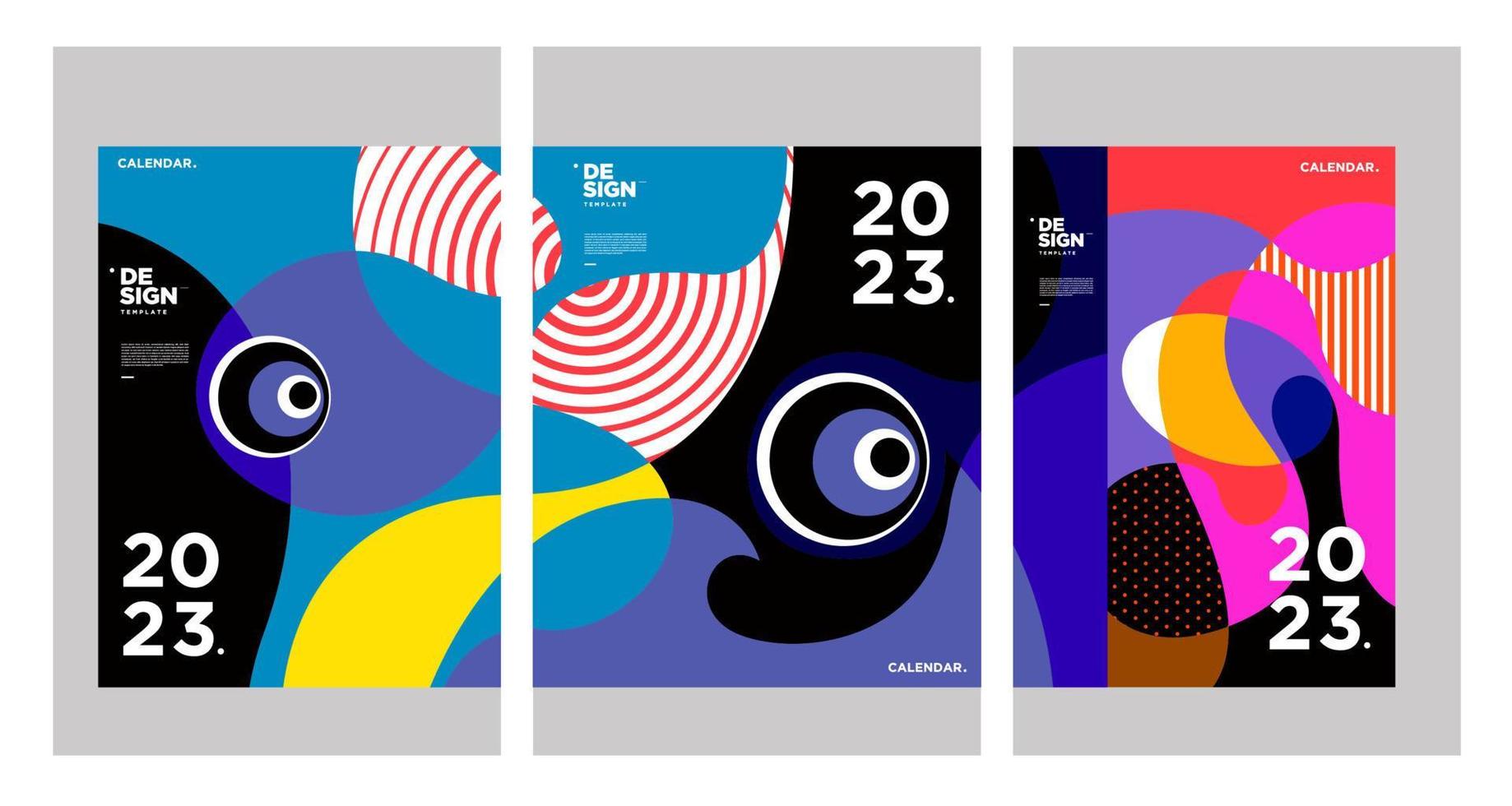 New year 2023 calendar design template with geometric colorful abstract. Vector calendar design.