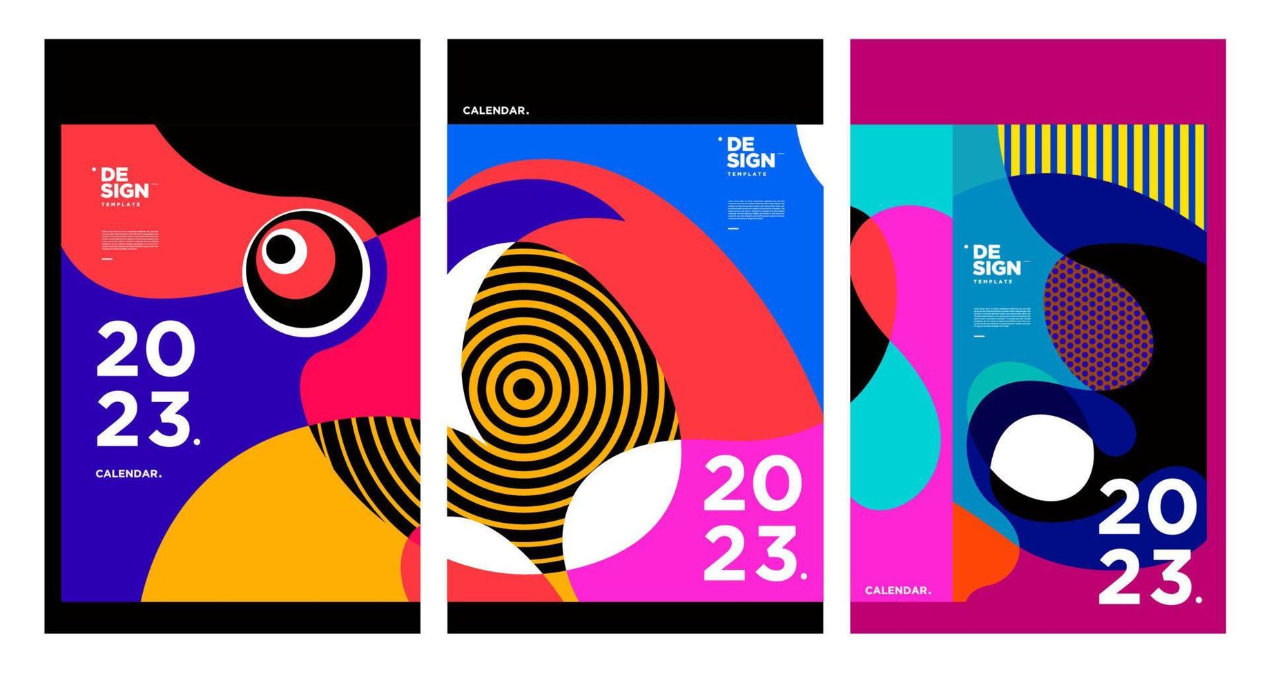 New year 2023 calendar design template with geometric colorful abstract. Vector calendar design.