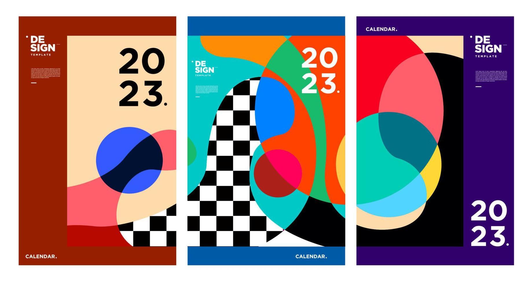 New year 2023 calendar design template with geometric colorful abstract. Vector calendar design.