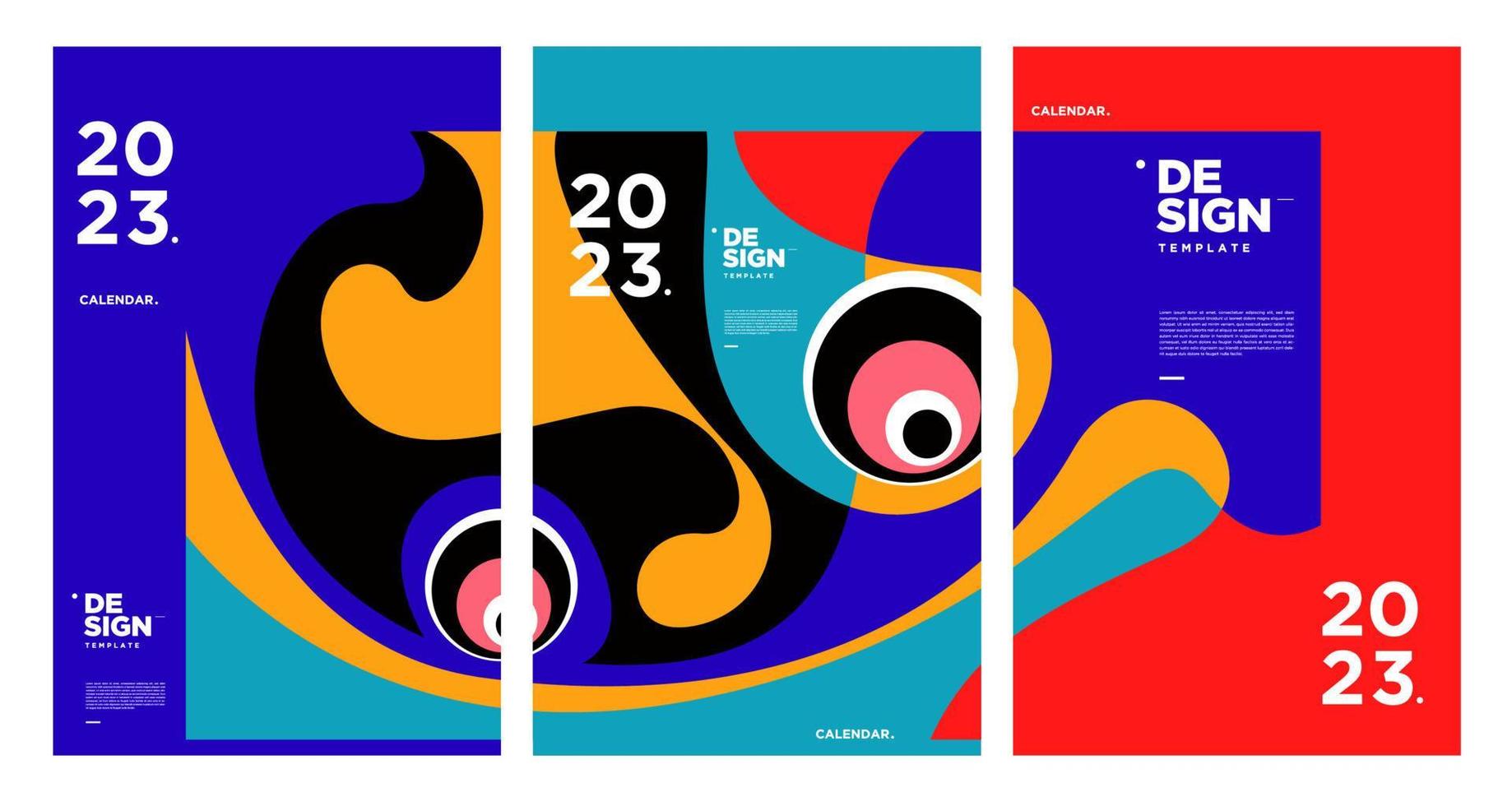 New year 2023 calendar design template with geometric colorful abstract. Vector calendar design.