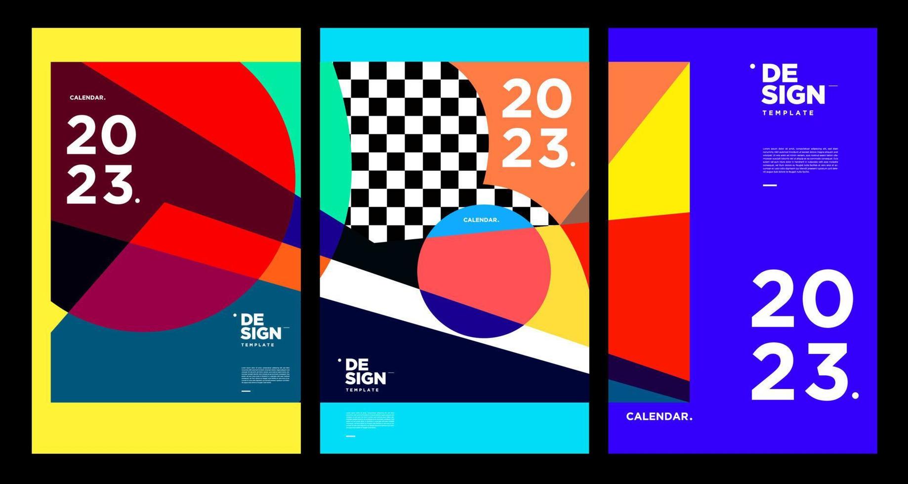 New year 2023 calendar design template with geometric colorful abstract. Vector calendar design.