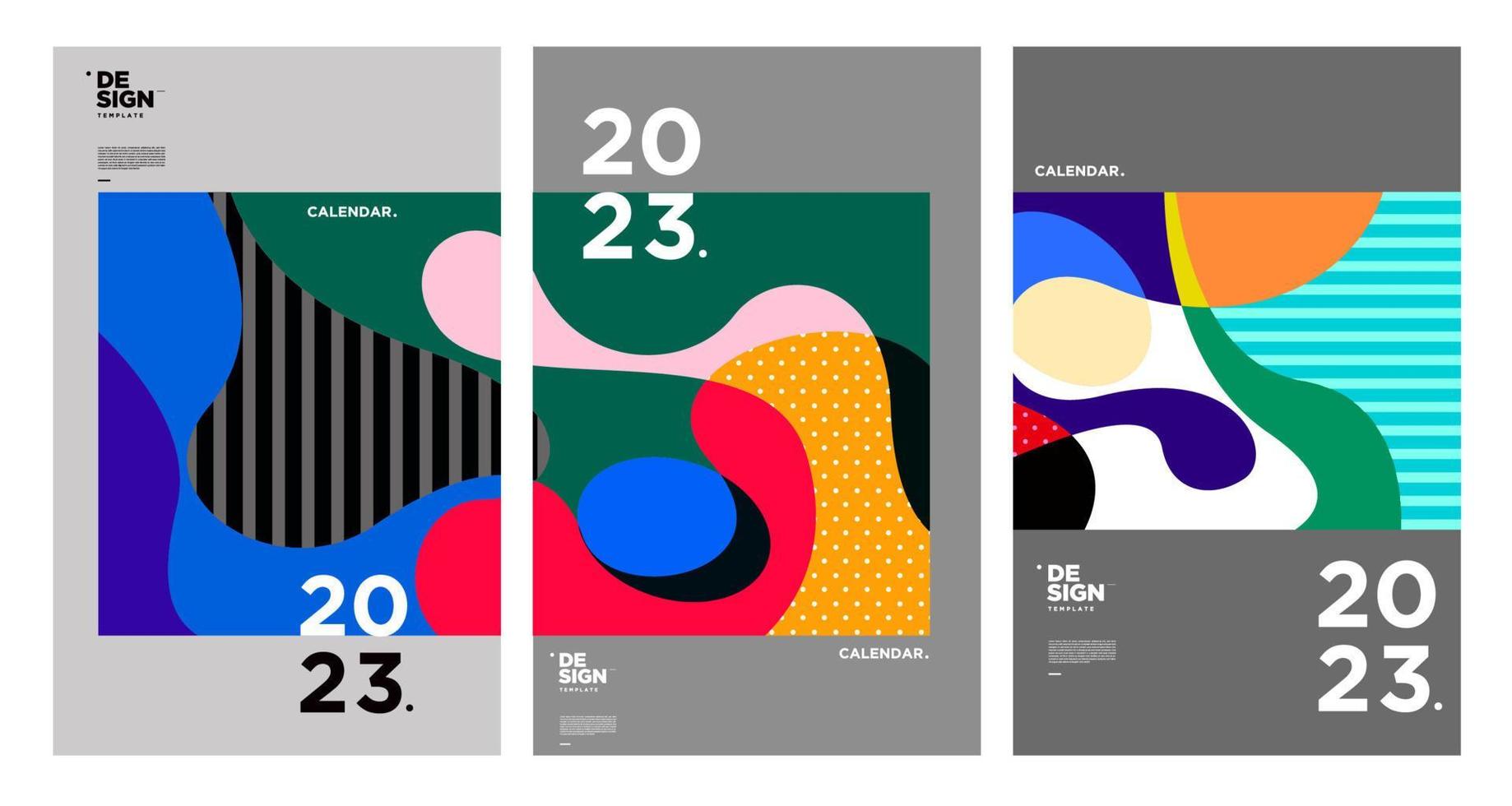 New year 2023 calendar design template with geometric colorful abstract. Vector calendar design.