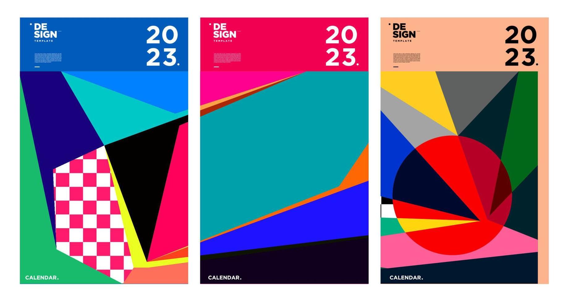 New year 2023 calendar design template with geometric colorful abstract. Vector calendar design.