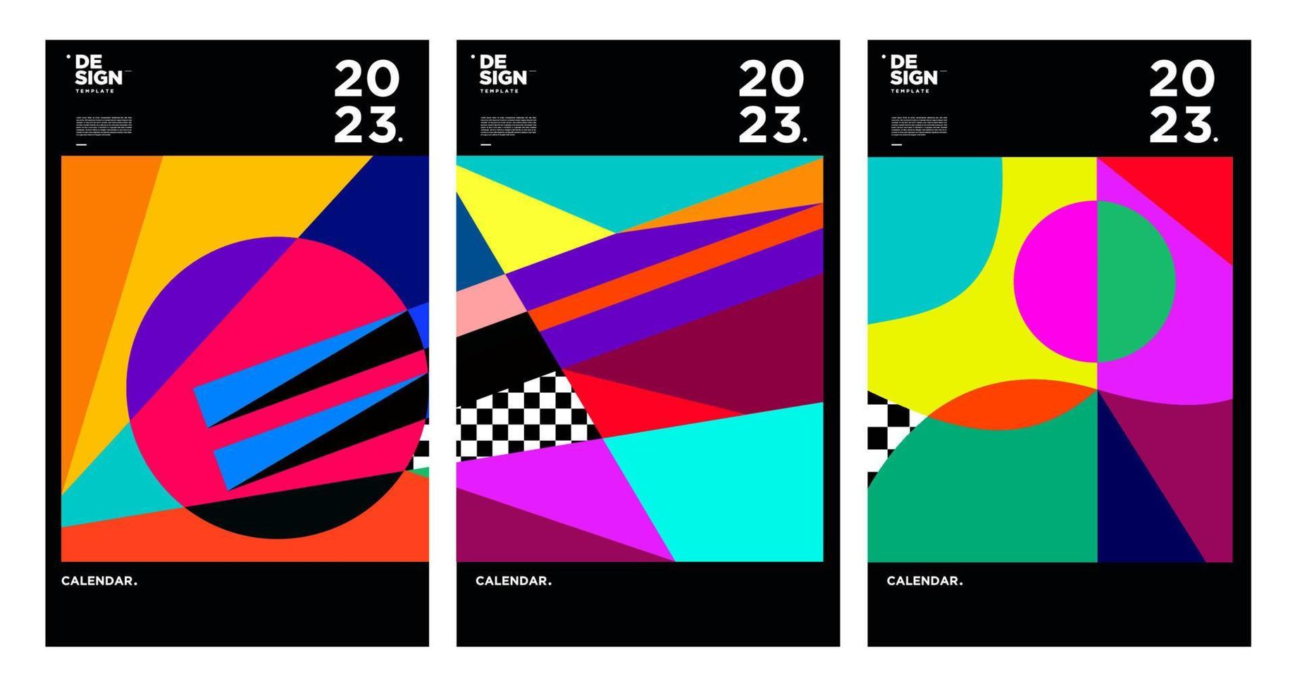 New year 2023 calendar design template with geometric colorful abstract. Vector calendar design.