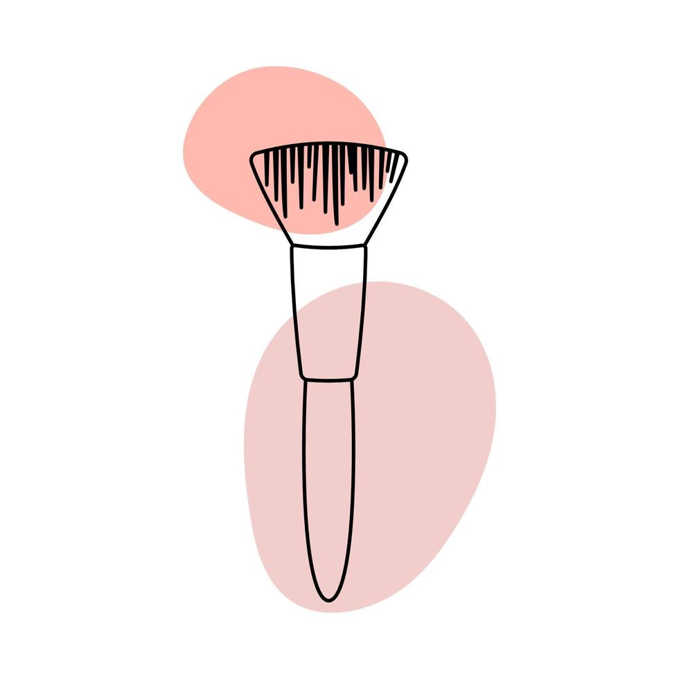 Makeup brush in the style of line art with colored spots. vector illustration