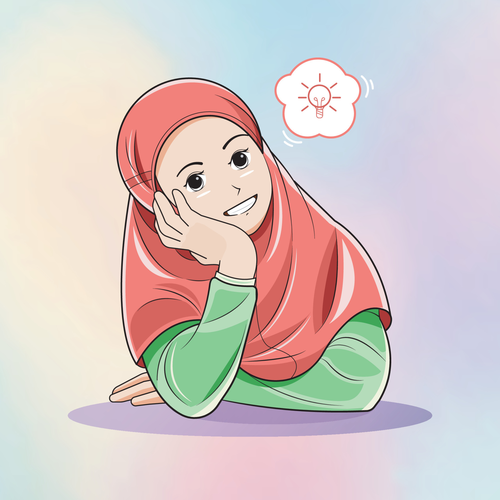 Hijab Girl Sit Smile Cute Stock Illustration 1764474020