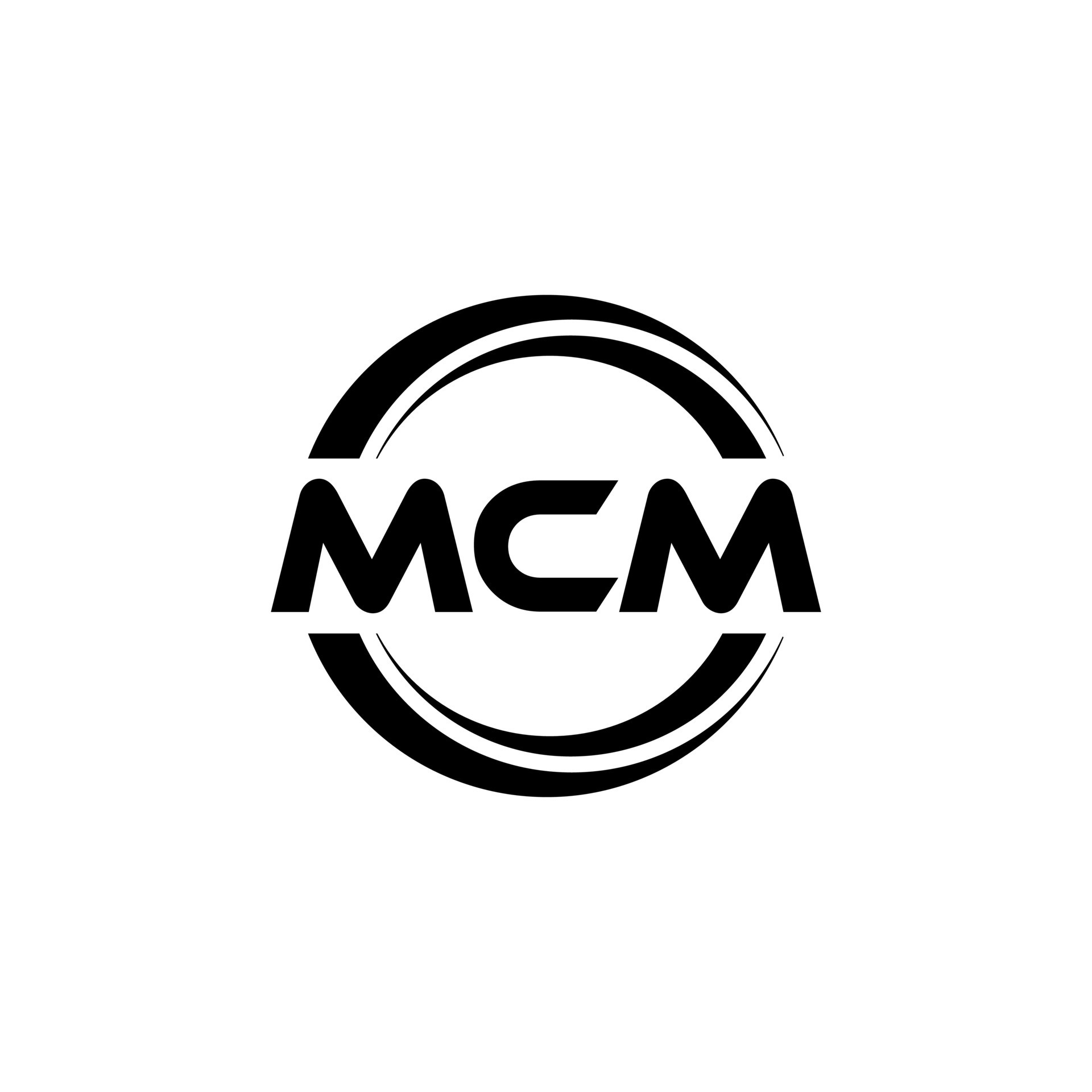 MCM letter logo. MCM image on white background and black letter