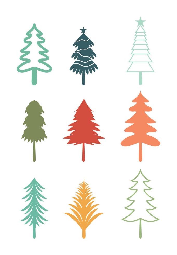 christmas tree design set of decorating with gifts and stars on christmas eve. vector