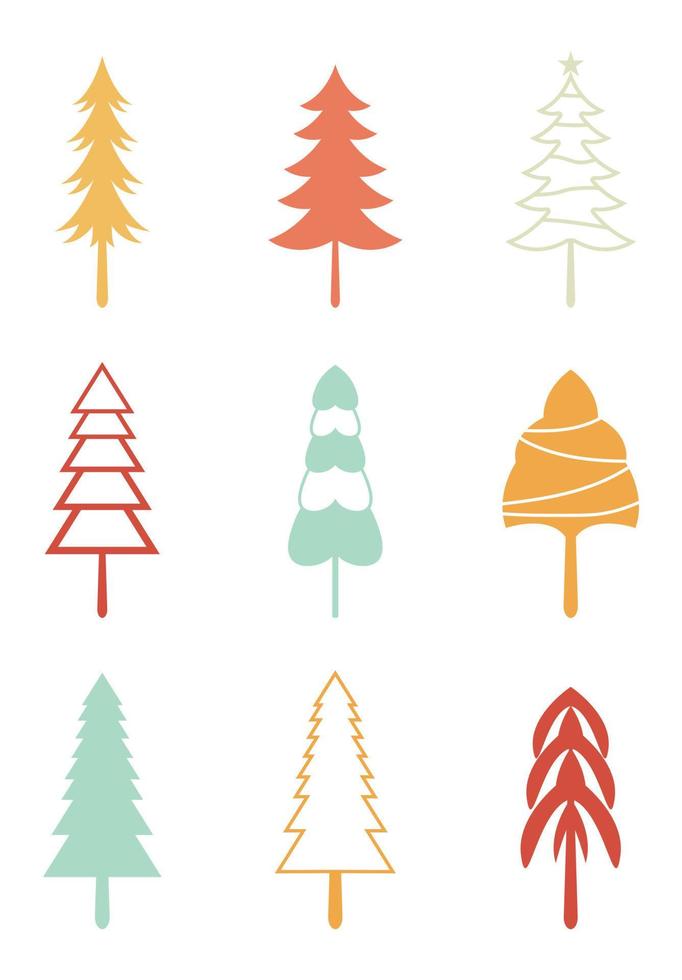 christmas tree design set of decorating with gifts and stars on christmas eve. vector
