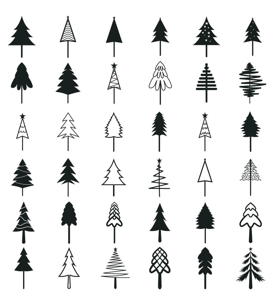 christmas tree design set of decorating with gifts and stars on christmas eve. vector