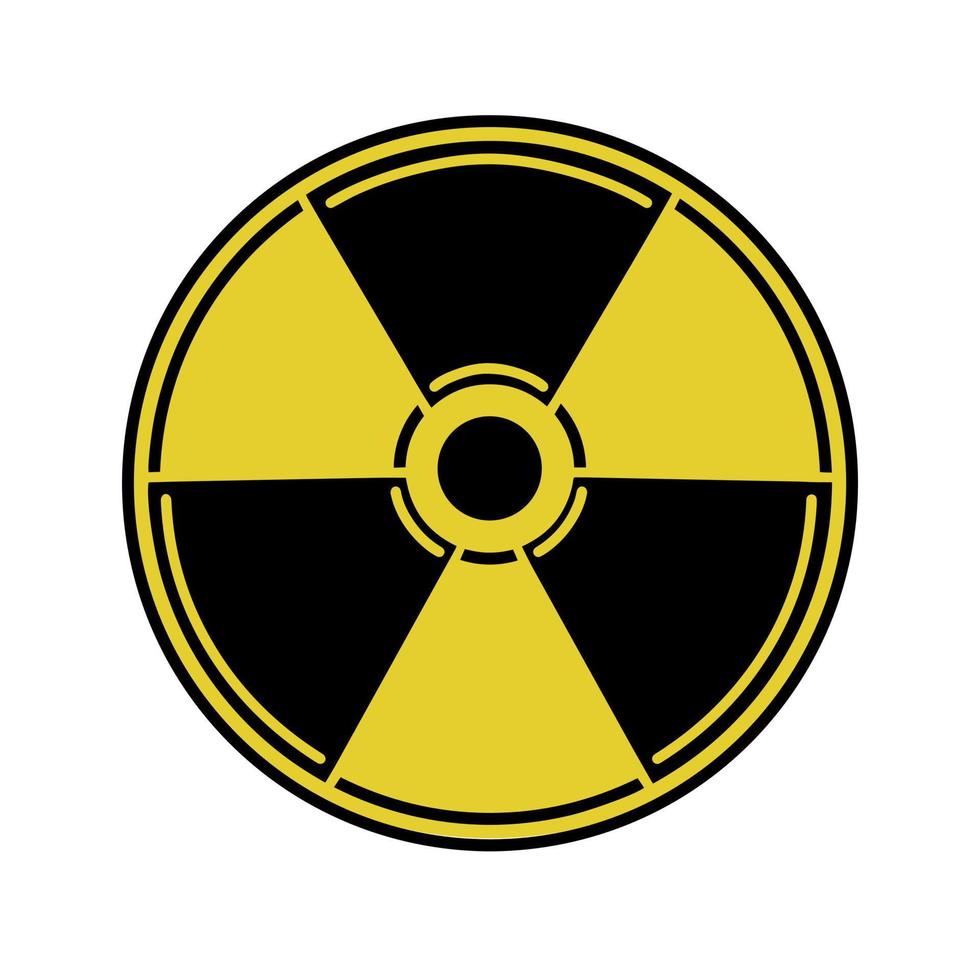 Radioactive contamination vector icon. Trefoil sign on a yellow circle. Symbol of nuclear, ionizing radiation. The concept of danger, pollution. Outline isolated on white. Clipart for logo, apps, web